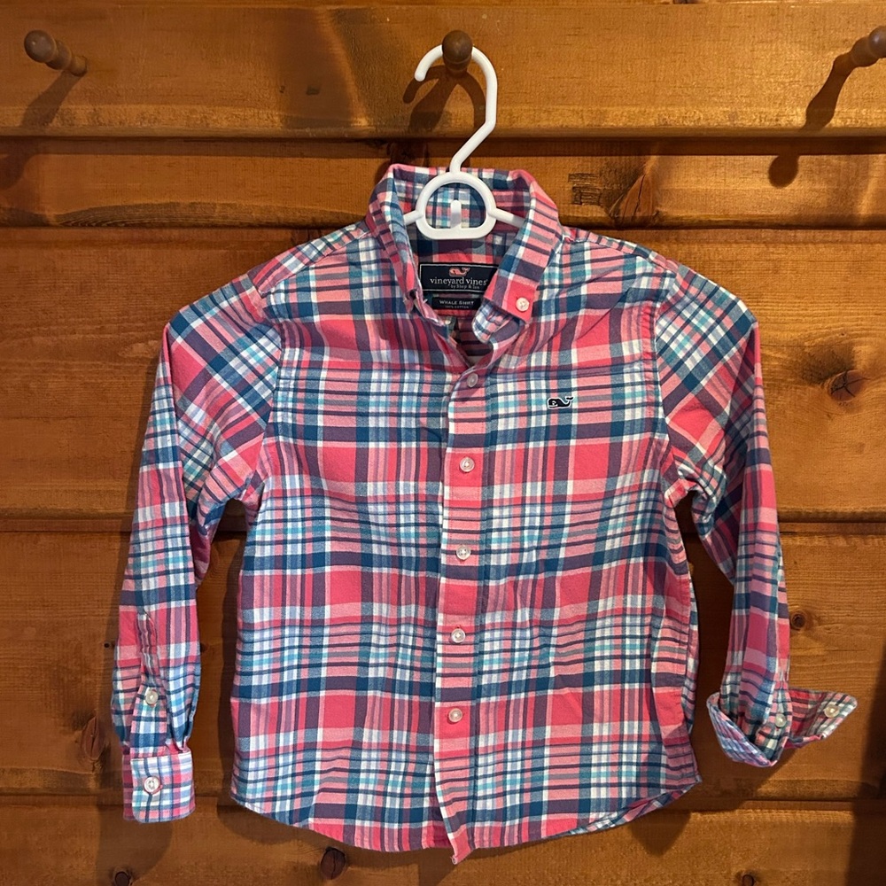 Youth VINEYARD VINES PINK AND BLUE PLAID SOFT FLANNEL BUTTON DOWN